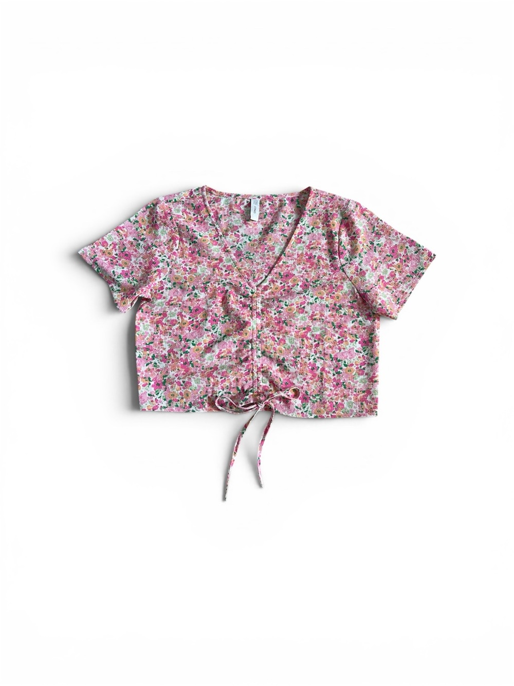 Only Pink Floral Drawstring Crop Top